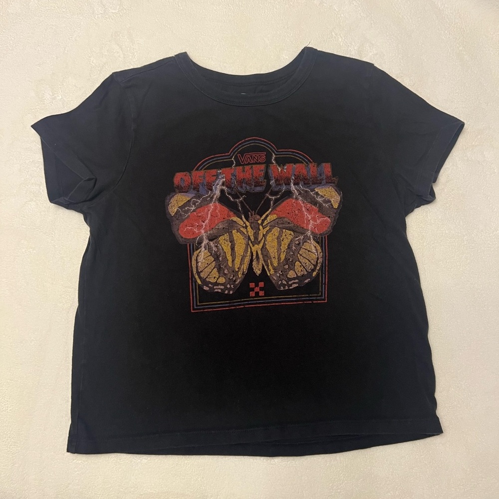 Vans Black Graphic T-Shirt with Butterfly Design